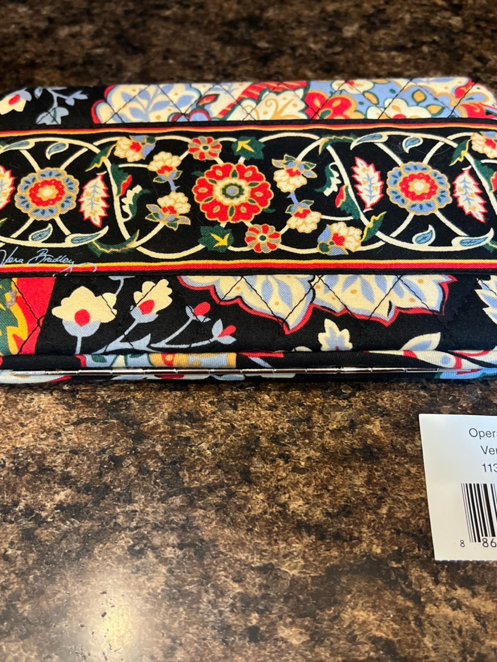Vera Bradley Opera Versailles Wallet / Clutch Black With Red Blue Cream Floral - Picture 1 of 3